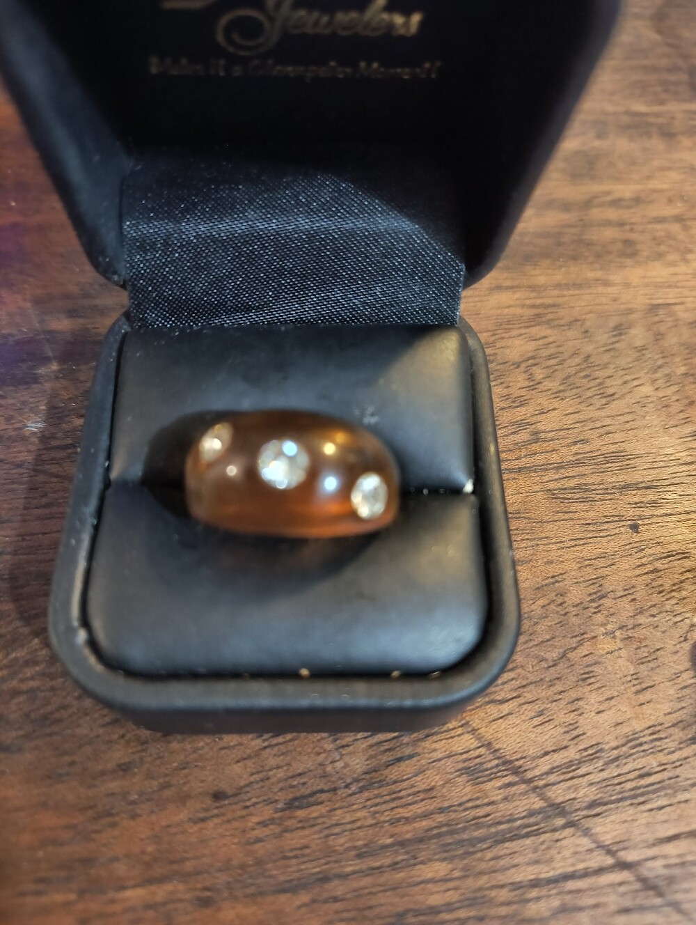 Luc Kieffer Paris Brown Acrylic Dome Ring with Swarovski Crystals 9